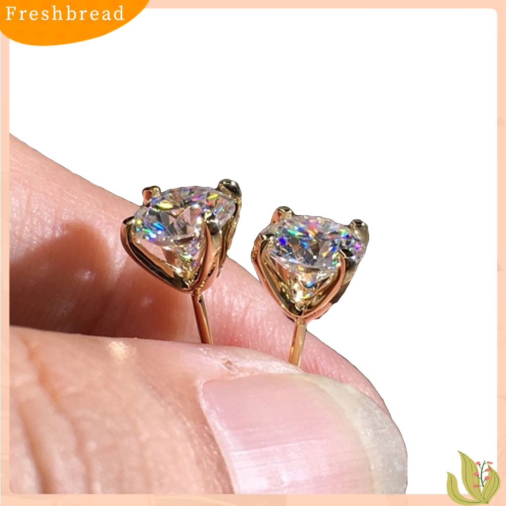 &lt; Freshbread &gt; Fashion Wanita Potongan Bulat Cubic Zirconia Hias Telinga Stud Anting Perhiasan Hadiah