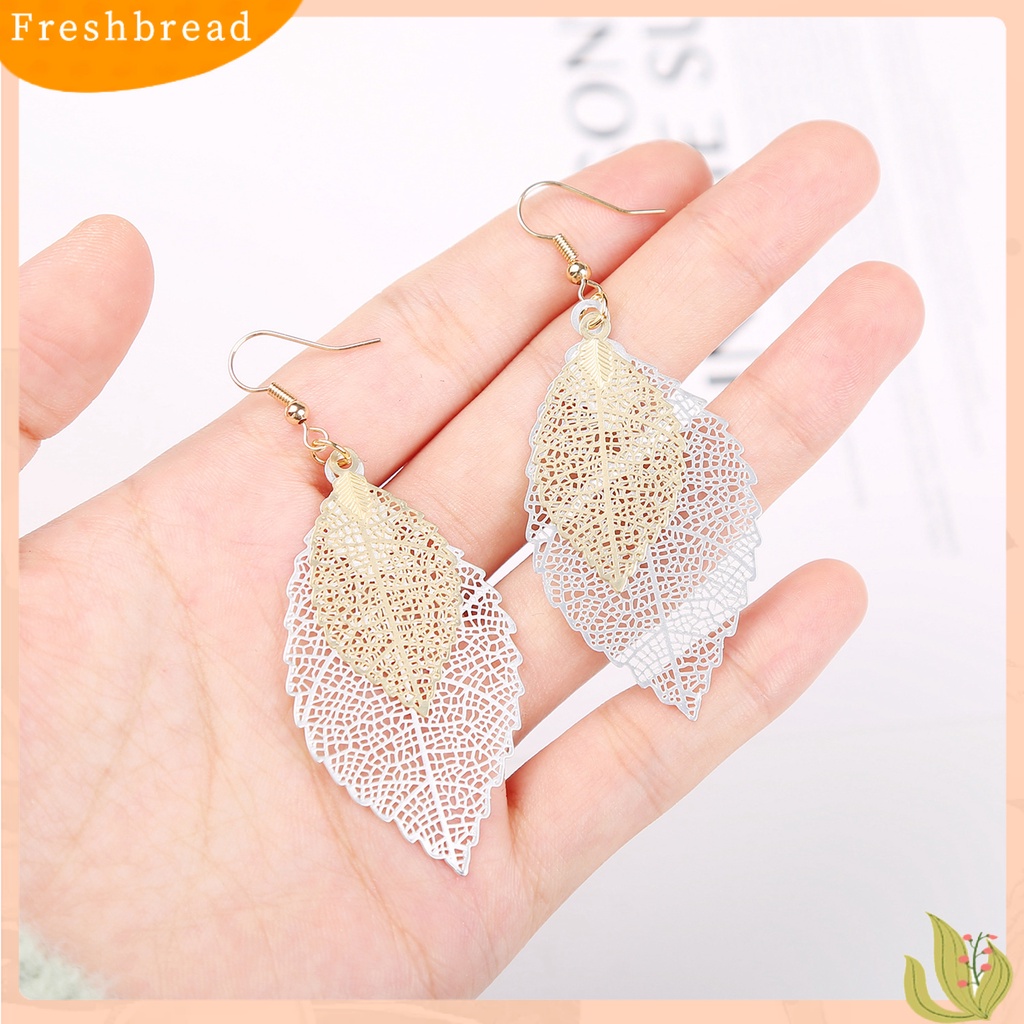 &lt; Freshbread &gt; 1pasang Menjuntai Anting Vintage Boho Panjang Fringe Berongga Keluar Warna-Warni Hias Hadiah Ulang Tahun Wanita Lapisan Ganda Daun Liontin Kait Anting Perhiasan Aksesoris