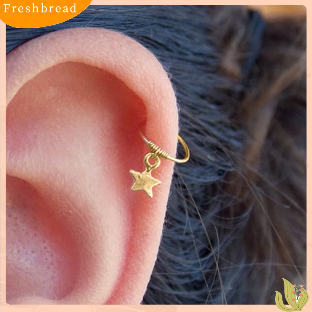 &lt; Freshbread &gt; 1pc Cincin Lady Tembaga Alloy Bintang Liontin Tulang Rawan Hoop Piercing Telinga Atas Stud