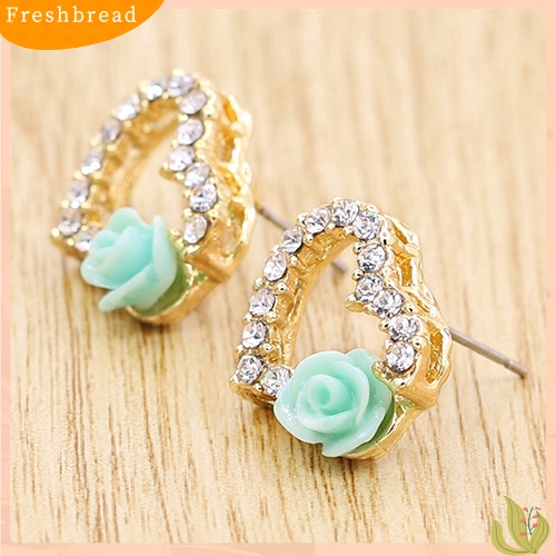 &lt; Freshbread &gt; Wanita Cinta Hati Berlian Imitasi Bunga Mutiara Imitasi Ear Studs Earrings Perhiasan Hadiah