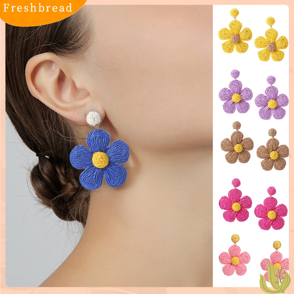 &lt; Freshbread &gt; 1pasang Anting Wanita Bunga Warna Cerah Perhiasan Gaya Liburan Floral Drop Earrings Untuk Pantai