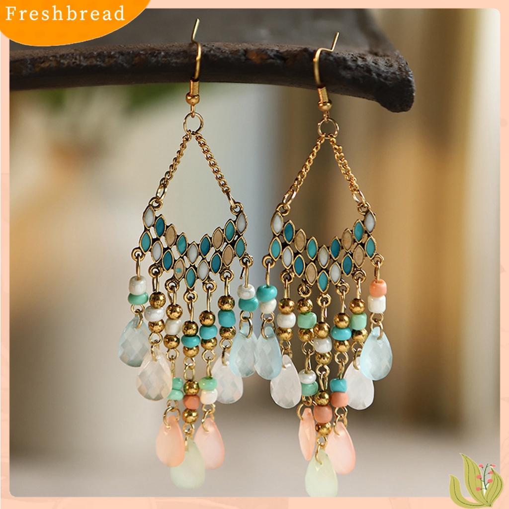 &lt; Freshbread &gt; 1pasang Menjuntai Anting Manik-Manik Hias Alloy Bentuk Tetesan Air Gantung Kait Anting Hadiah