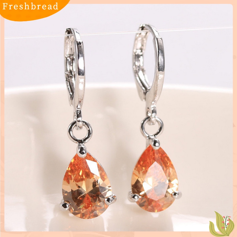 &lt; Freshbread &gt; Wanita Teardrop Cubic Zirconia Menjuntai Hoop Earrings Hadiah Perhiasan Pesta Pernikahan