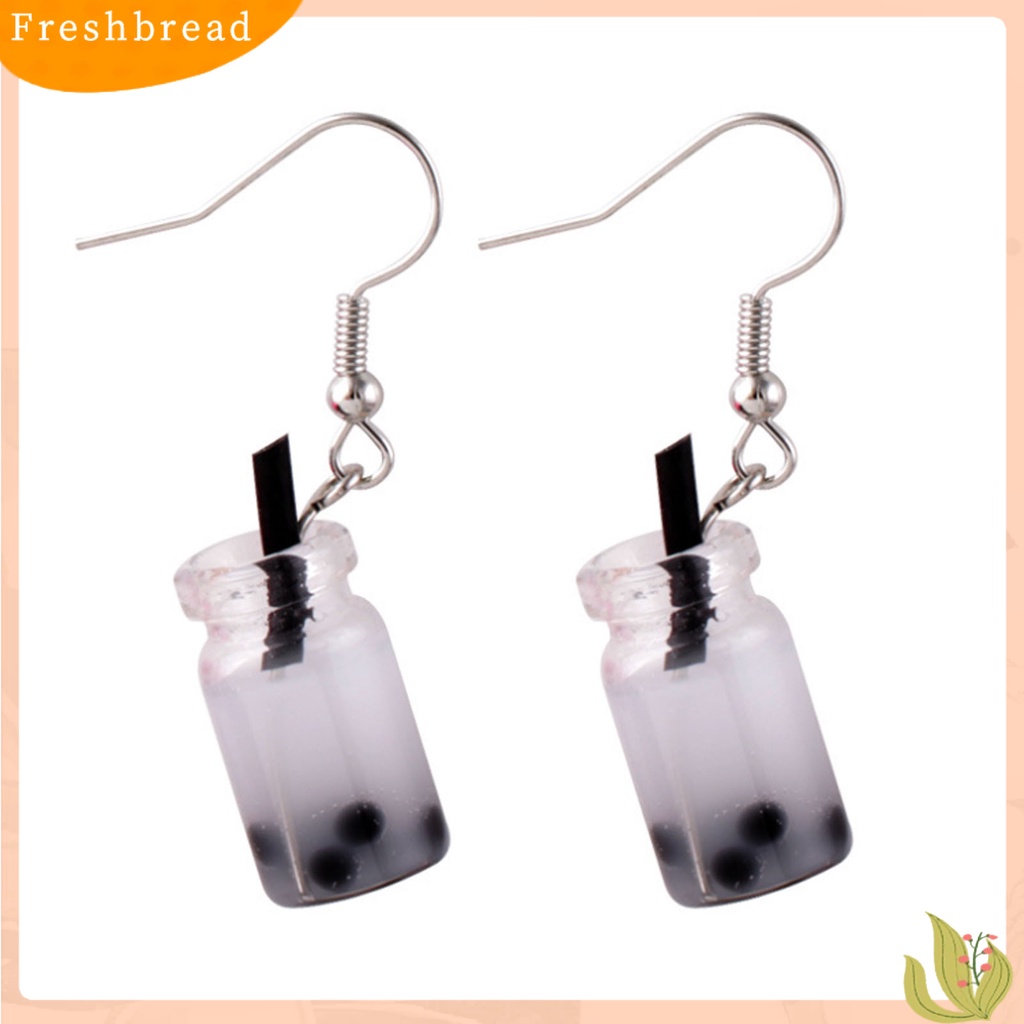 &lt; Freshbread &gt; 1pasang Anting Kait Lucu Imut Gaya Sederhana Hypoallergenic Hadiah Kaca Teh Susu Liontin Wanita Menjuntai Anting Perhiasan Fashion