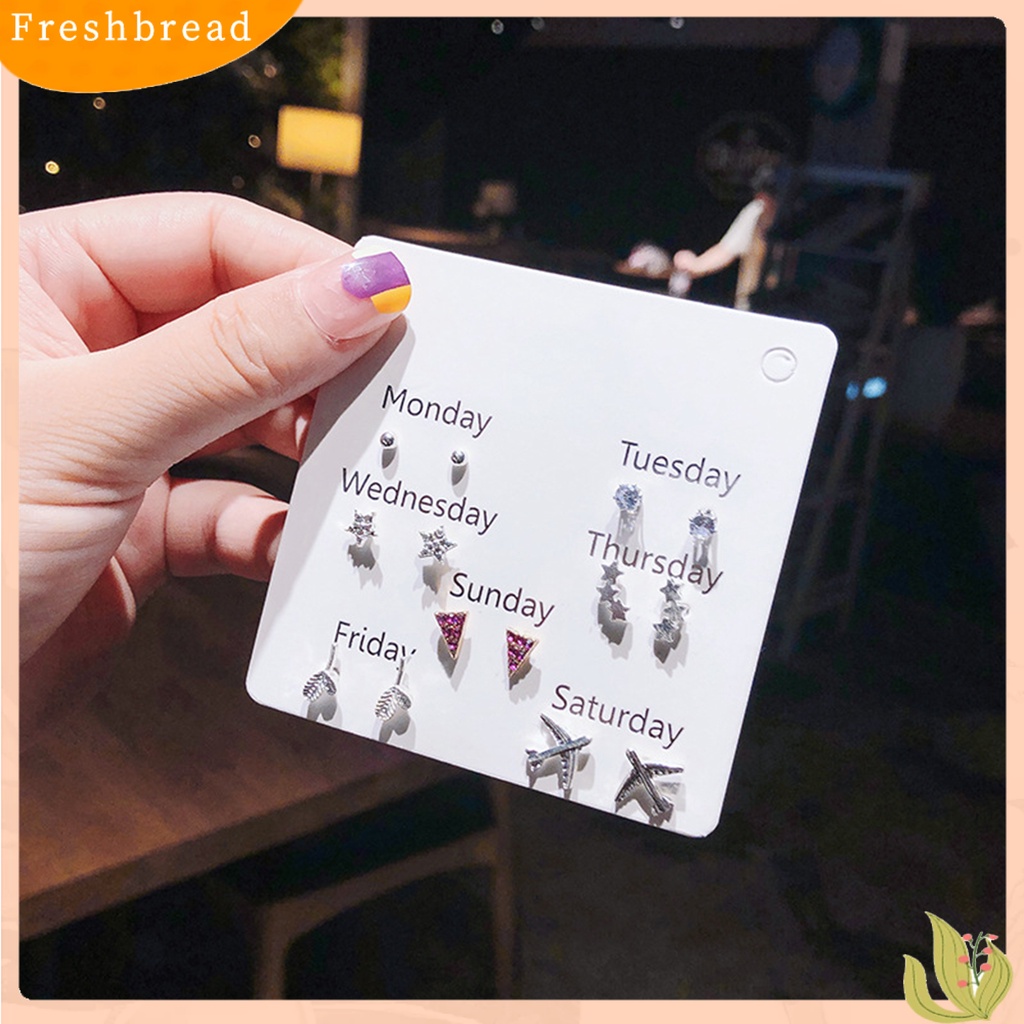 &lt; Freshbread &gt; 6/7pasang Wanita Stud Anting Hati Mutiara Imitasi Perhiasan Berlian Imitasi Berkilau Ear Studs Perhiasan Hadiah