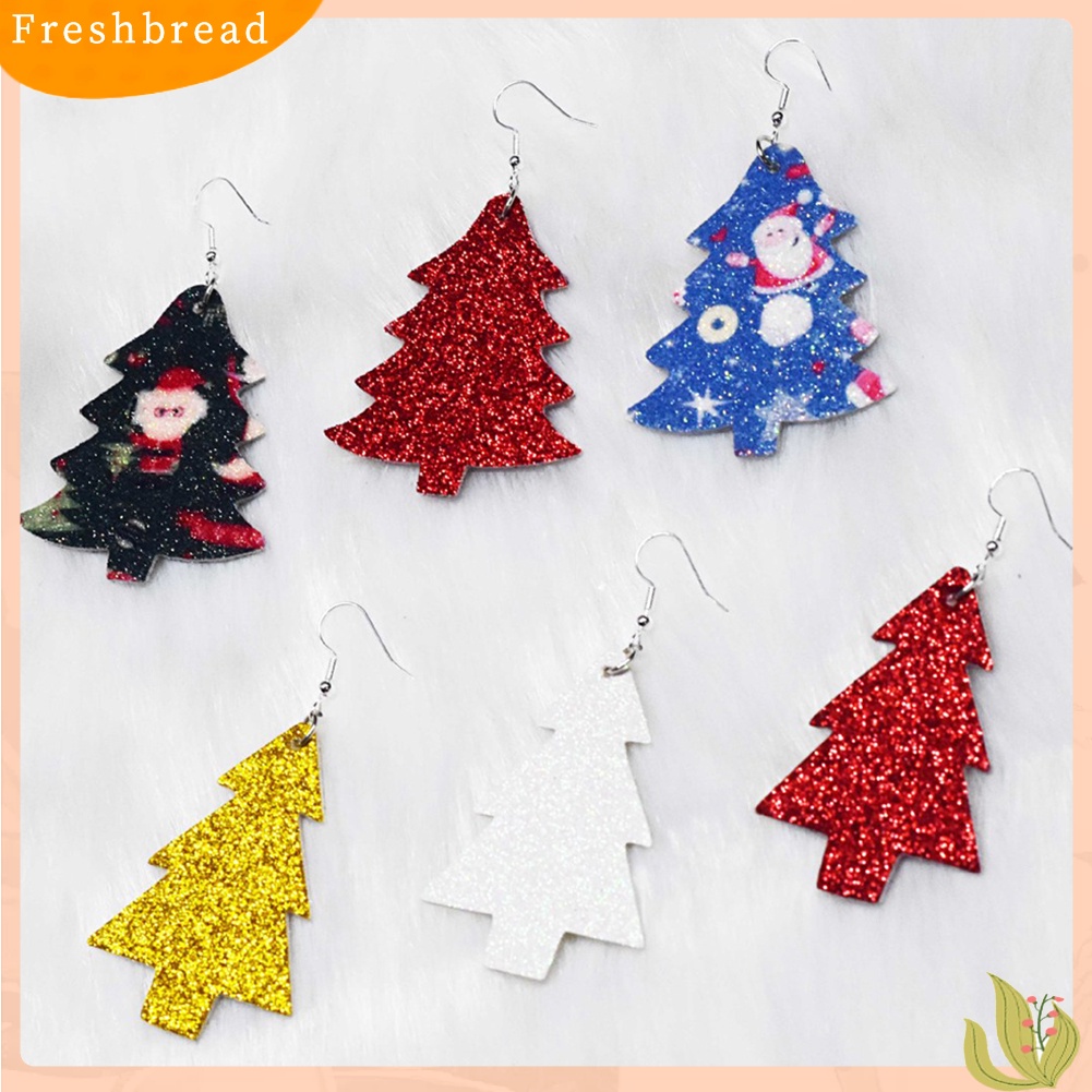 &lt; Freshbread &gt; 2pasang Wanita Modis Pohon Natal Eardrop Kait Anting Perhiasan Aksesori