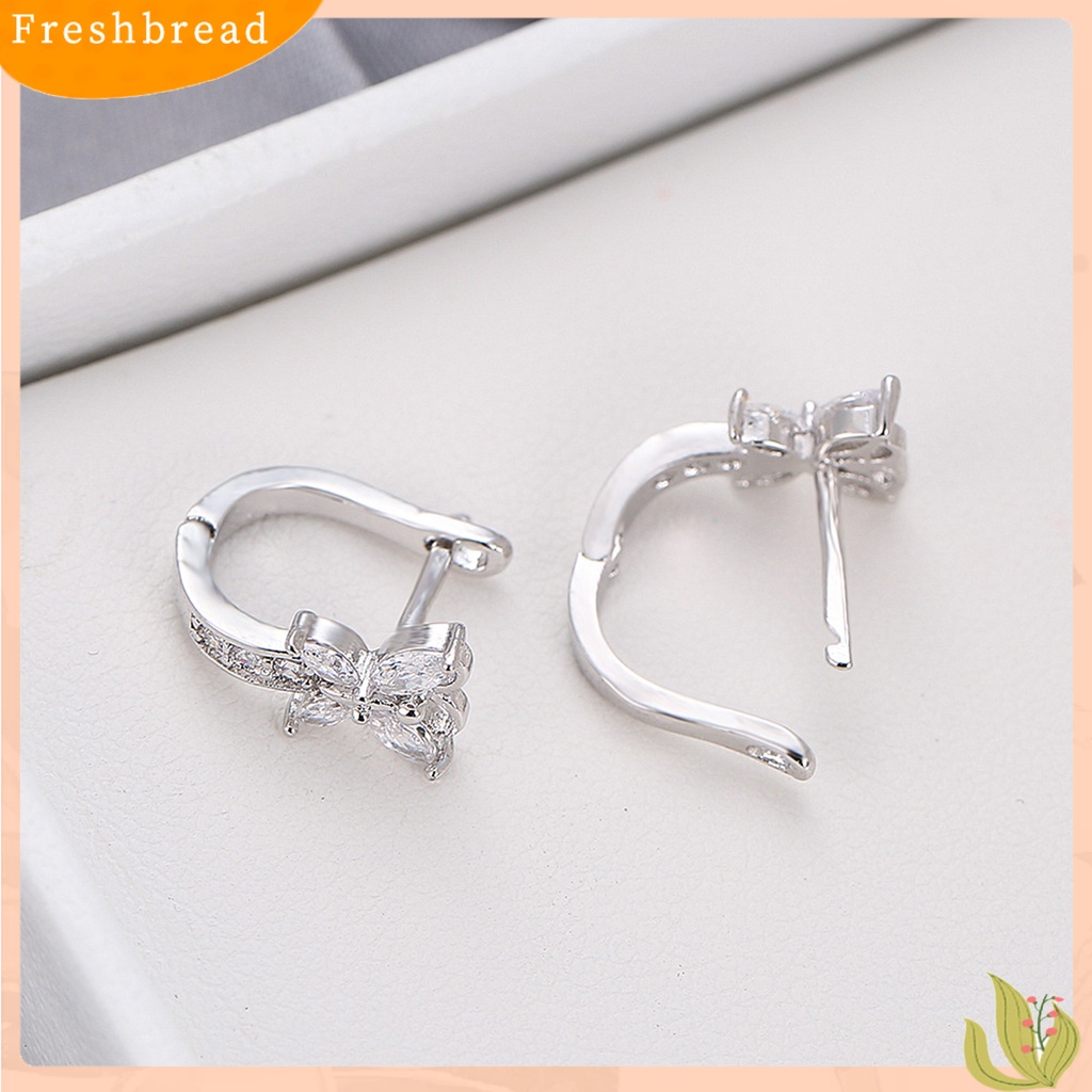 &lt; Freshbread &gt; 1pasang Anting Hoop Vintage Pendek Gaya Pastoral Shiny Cubic Zirconia Hias Valentine Hadiah Wanita Butterfly Shaped Menjuntai Anting Perhiasan Gadis