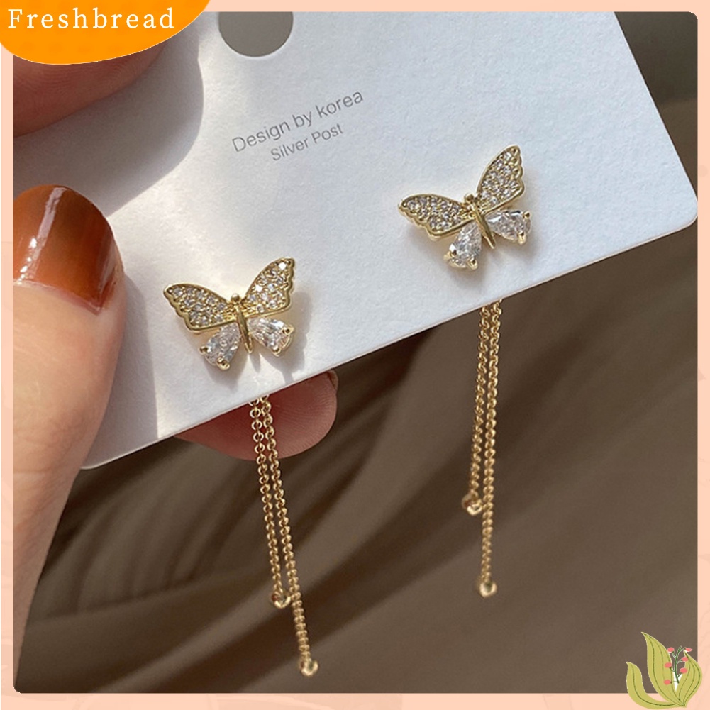&lt; Freshbread &gt; Wanita Logam Manis Kupu-Kupu Rumbai Panjang Musim Panas Sederhana Stud Earrings Perhiasan Hadiah