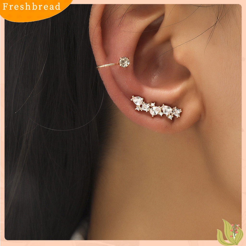 < Freshbread > 2Pcs Klip Anting Bentuk C Berlian Imitasi Wanita Mutiara Imitasi Geometri Bintang Manset Telinga Aksesoris Perhiasan