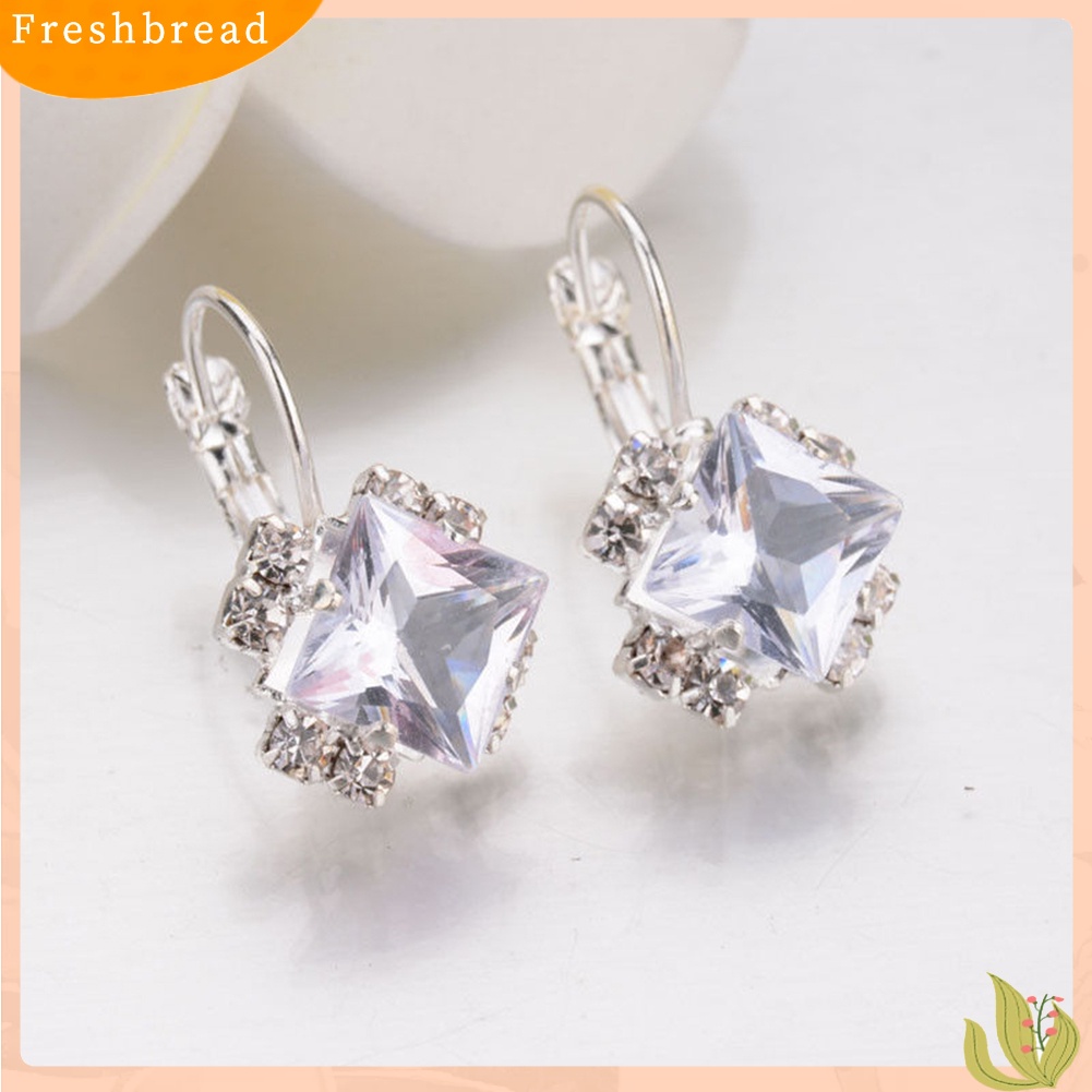 &lt; Freshbread &gt; Wanita Fashion Berlian Imitasi Mengkilap Leverback Anting Pertunangan Pernikahan Perhiasan