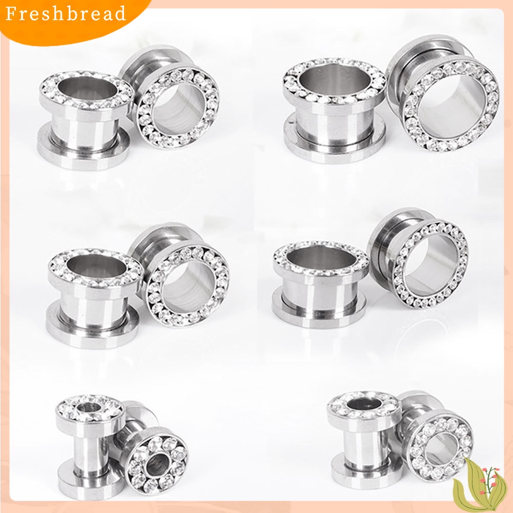 &lt; Freshbread &gt; 1pasang Berlian Imitasi Stainless Piercing Ear Tunnels Plugs Gauges Ear Stretching Kits