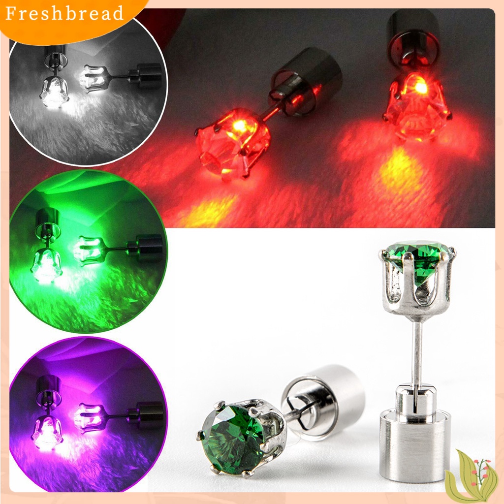 &lt; Freshbread &gt; 1Pc Ear Stud Flashing Eye-catching Transparansi Tinggi Buatan Tangan Kristal Imitasi Hias Portable LED Wanita Stud Earring Aksesoris Wanita