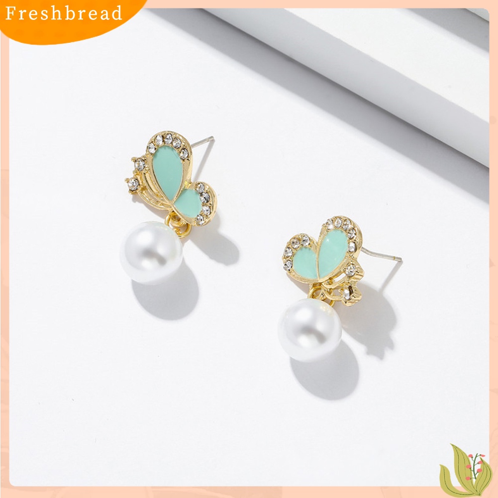 < Freshbread > Wanita Kupu-Kupu Bentuk Liontin Mutiara Imitasi All-match Stud Earrings Perhiasan Hadiah