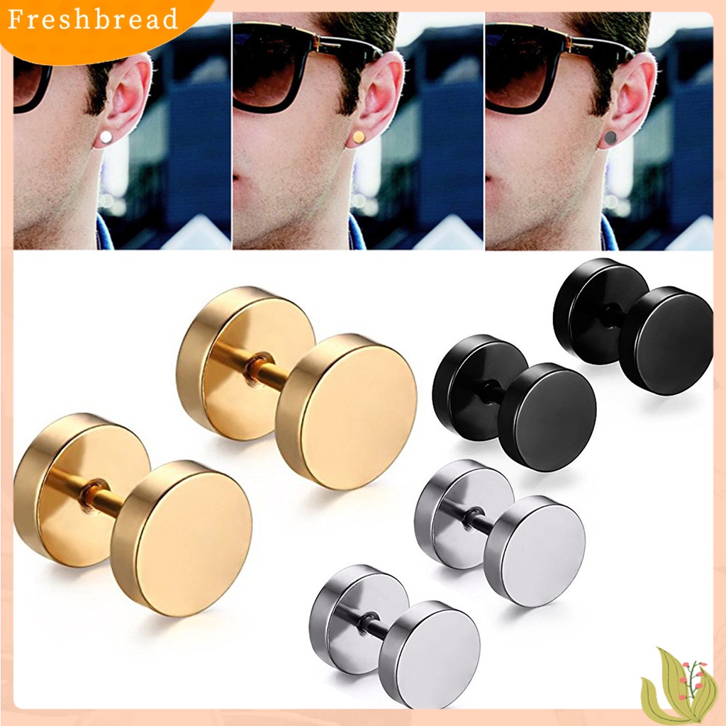 &lt; Freshbread &gt; 1pasang Tindik Bentuk Halter Pria Anting Ramah Kulit Electroplating Punk Ear Studs Perhiasan Bergaya