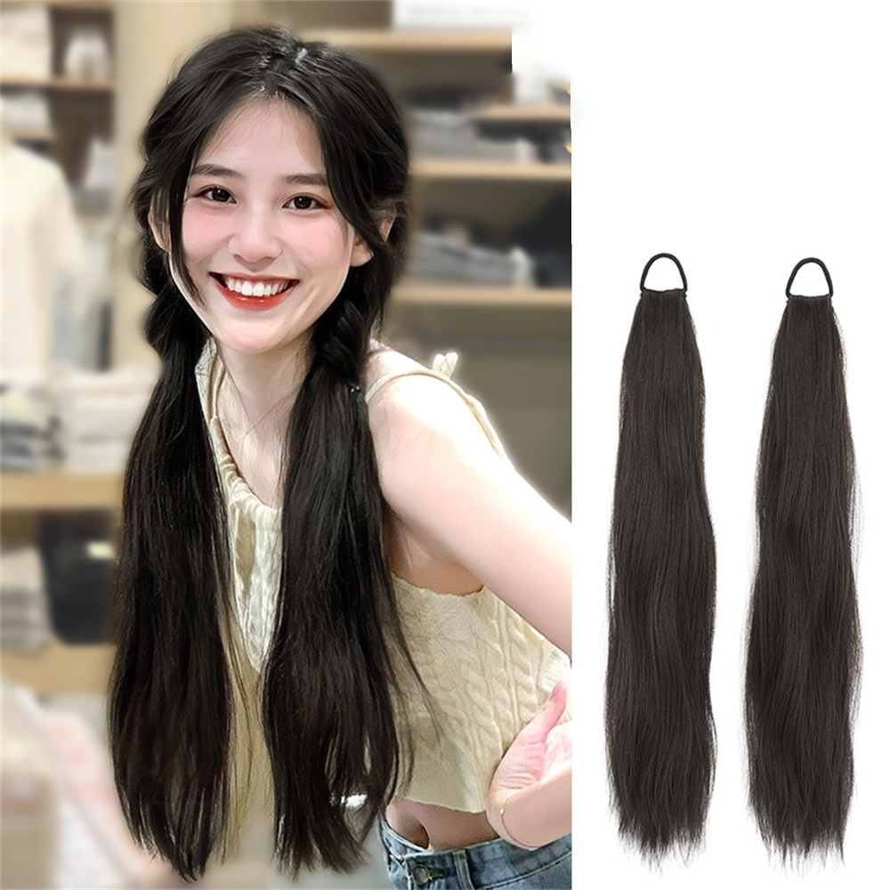 1pcs Y2K Natural Horsetail Wig Lurus Panjang Untuk Wanita Gadis Ekstensi Rambut Wig Aksesoris 45cm