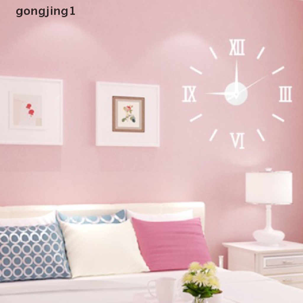 Ggg 1pc 3D DIY Wall Clock Sticker Angka Romawi Frameless Besar Akrilik Mirror ID