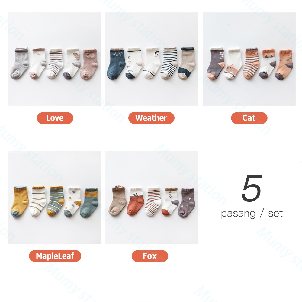 Mumystation 5 Pasang Baby Socks Kaos kaki anak motif karakter lucu ukuran kaki anak laki laki perempuan