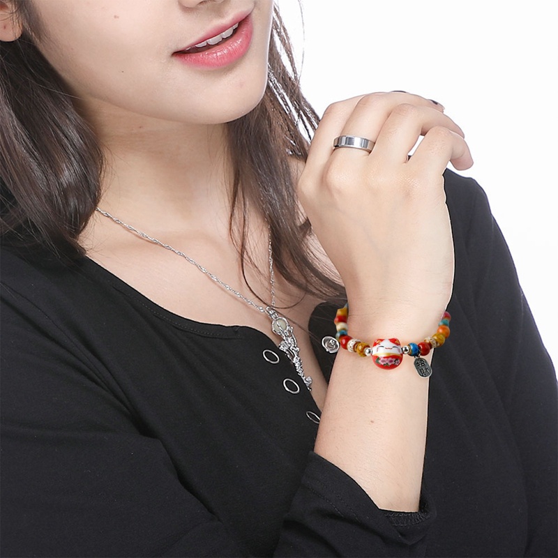 Lucky Cat Stone Beads Bracelet Bangles Sederhana Manis Gelang Keramik Untuk Wanita Gadis Hadiah Ulang Tahun Perempuan Pesona Perhiasan