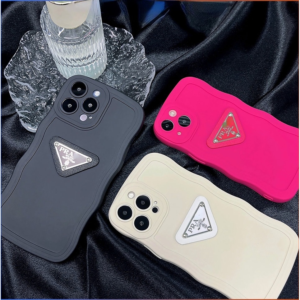 Desain Kreatif 3D Silikon Cair Permen Berwarna Wavy Edge Anti-drop Soft Shell Perlindungan Lensa Kamera iPhone 14 Pro Max 14Plus 14 13 12 11 Pro Max Dengan Logo Pradad 3D