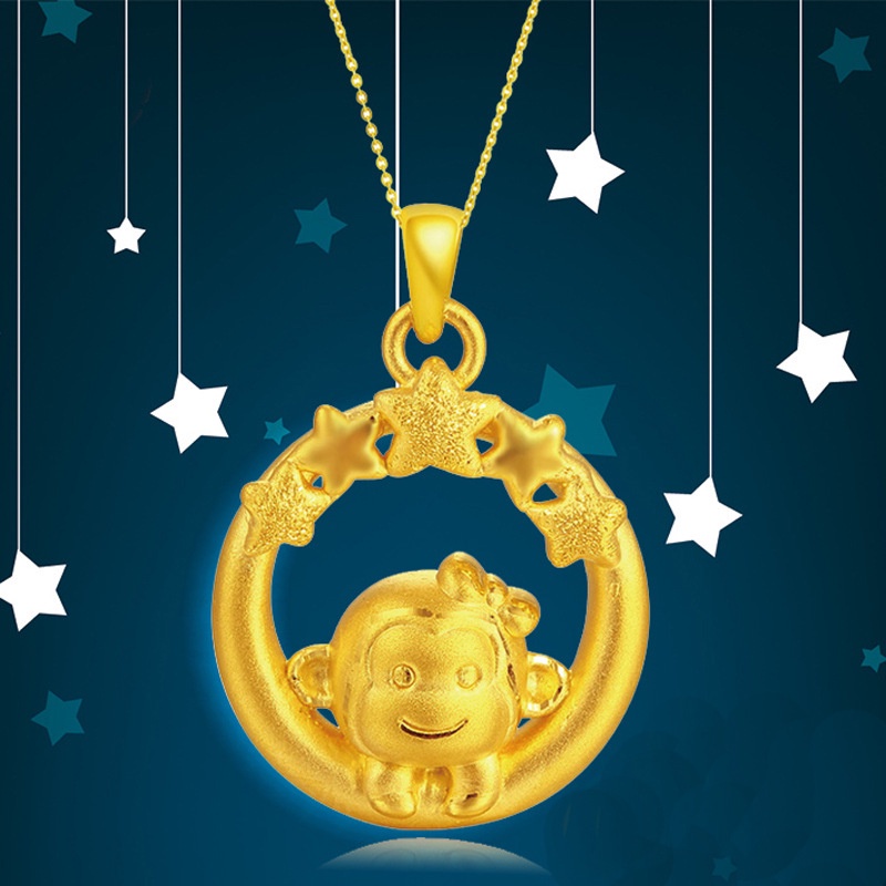 Goldkingdom Aksesoris Perhiasan Fashion Ready Stock Perhiasan Lapis Emas Monyet Bulan Bintang Lucu Monkey Besar Sage Pendant Of The Zodiac