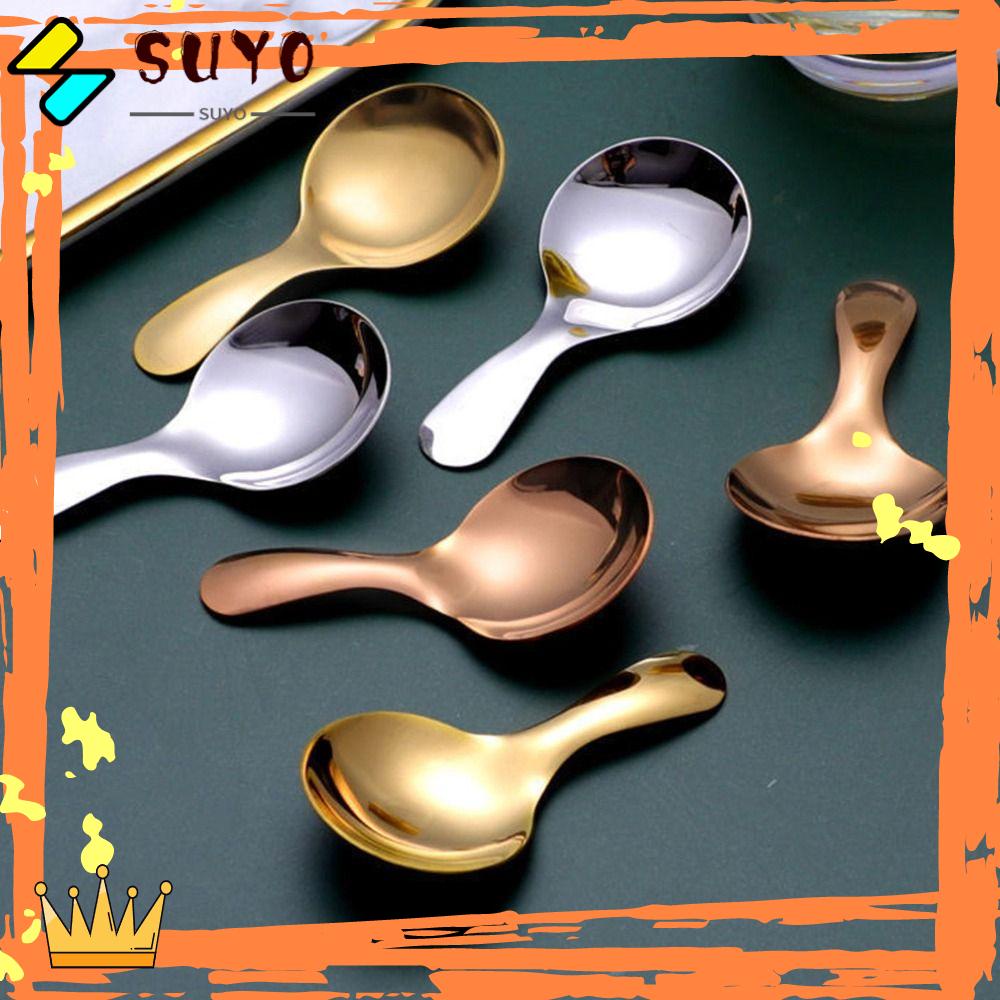 Suyo 2pcs Sendok Es Krim Gagang Pendek Bumbu Kopi Stainless Steel