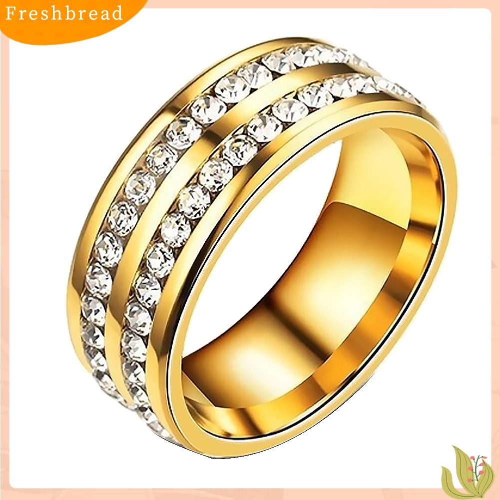 {In Stock} Wanita Mewah Baris Ganda Berlian Imitasi Bertatahkan Jari Cincin Pernikahan Pertunangan Perhiasan