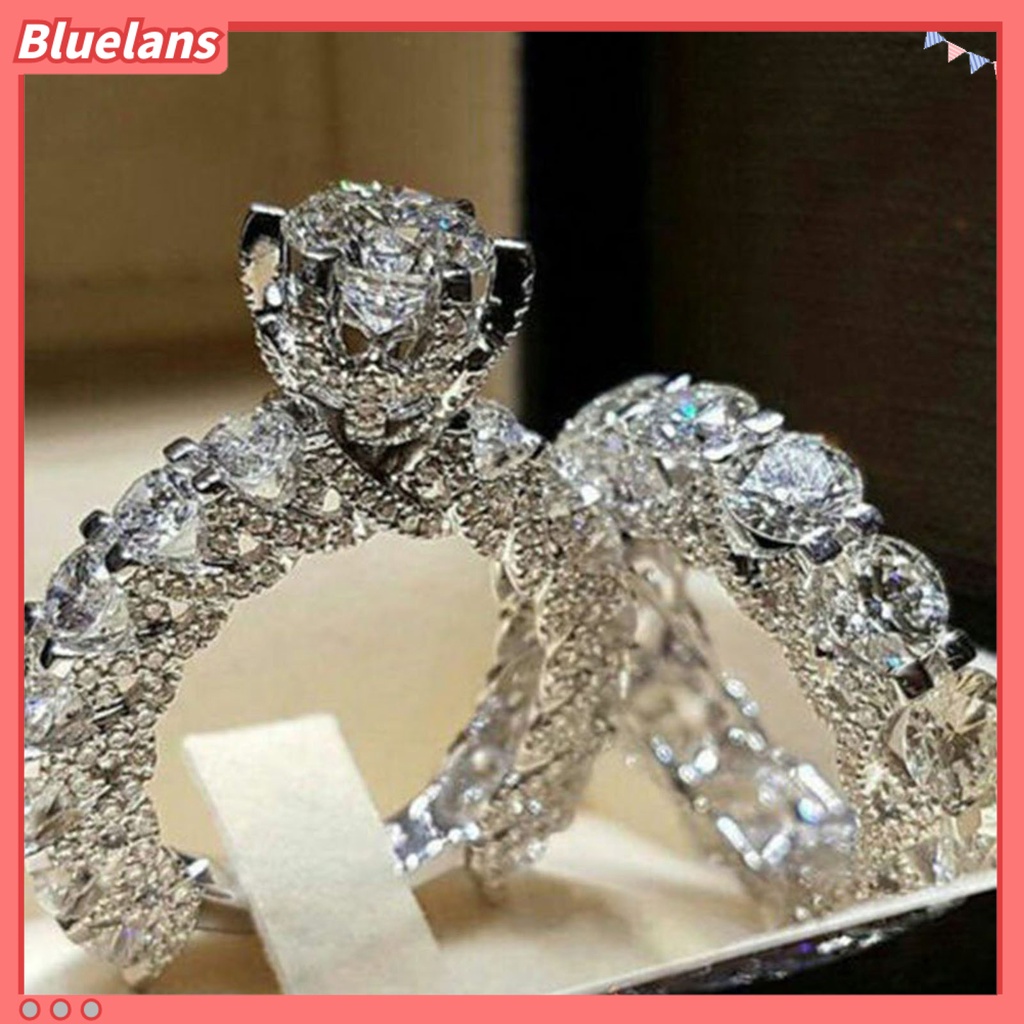 {In Stock} 1pasang Cincin Wanita Full Berlian Imitasi Hias Tidak Luntur Ringan Simetris Pernikahan Circlet Untuk Ulang Tahun