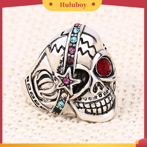 {Ready Stock} Unisex Fashion Gaya Punk Tengkorak Bintang Berlian Imitasi Bertatahkan Hadiah Kekasih Cincin Perhiasan