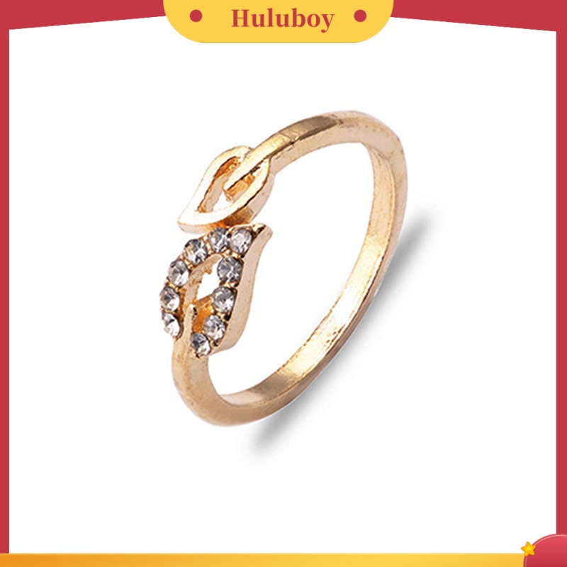 {Ready Stock} Perhiasan Cincin Terbuka Wanita Fashion Berlian Imitasi Dua Daun Untuk Hadiah Pesta Pecinta