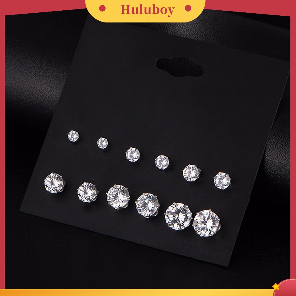 {Ready Stock} 6pasang Perhiasan Wanita Bulat Cubic Zirconia CZ Crown Ear Stud Earrings Hadiah Natal