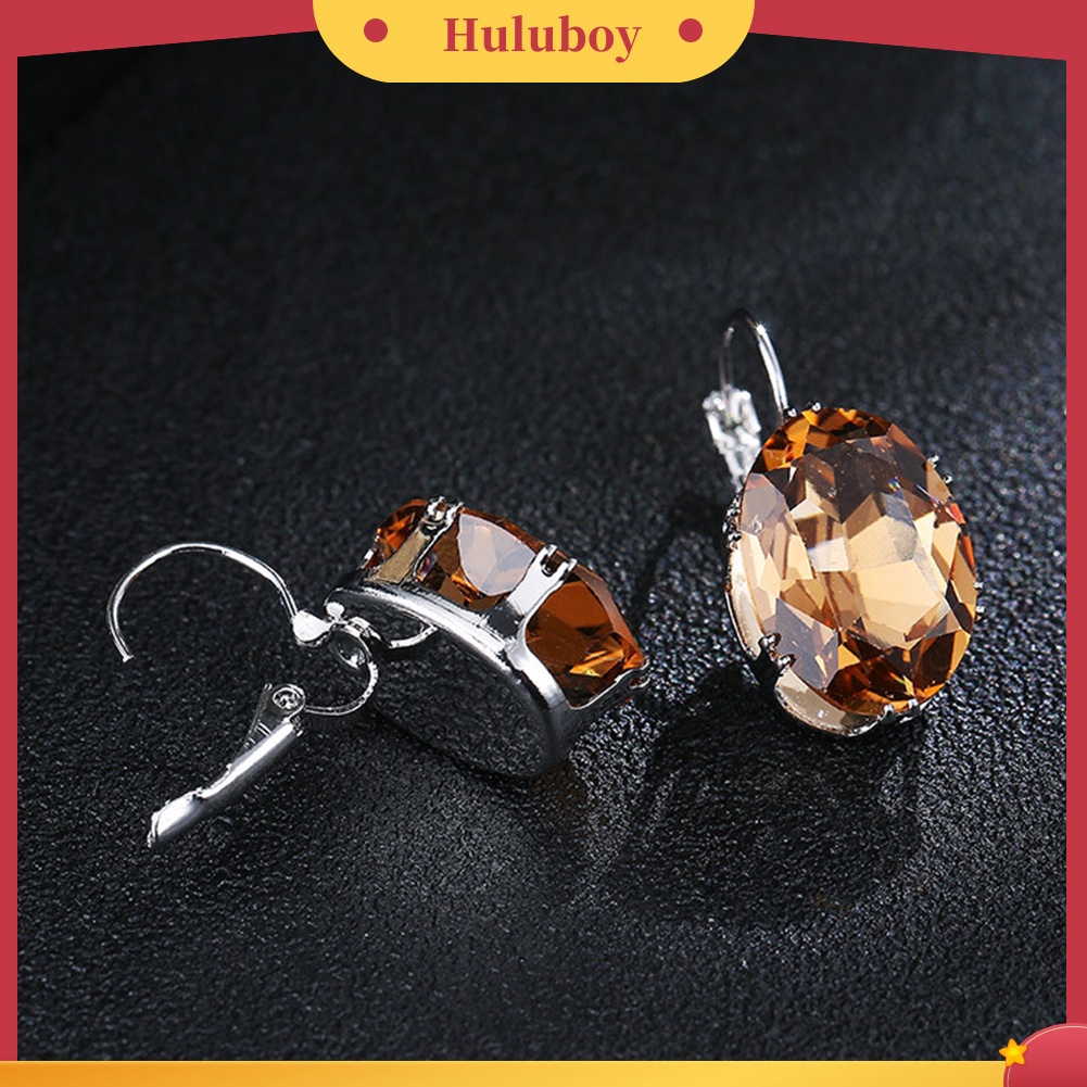 {Ready Stock} Elegan Wanita Oval Batu Permata Imitasi Hias Menjuntai Leverback Earrings Perhiasan Hadiah