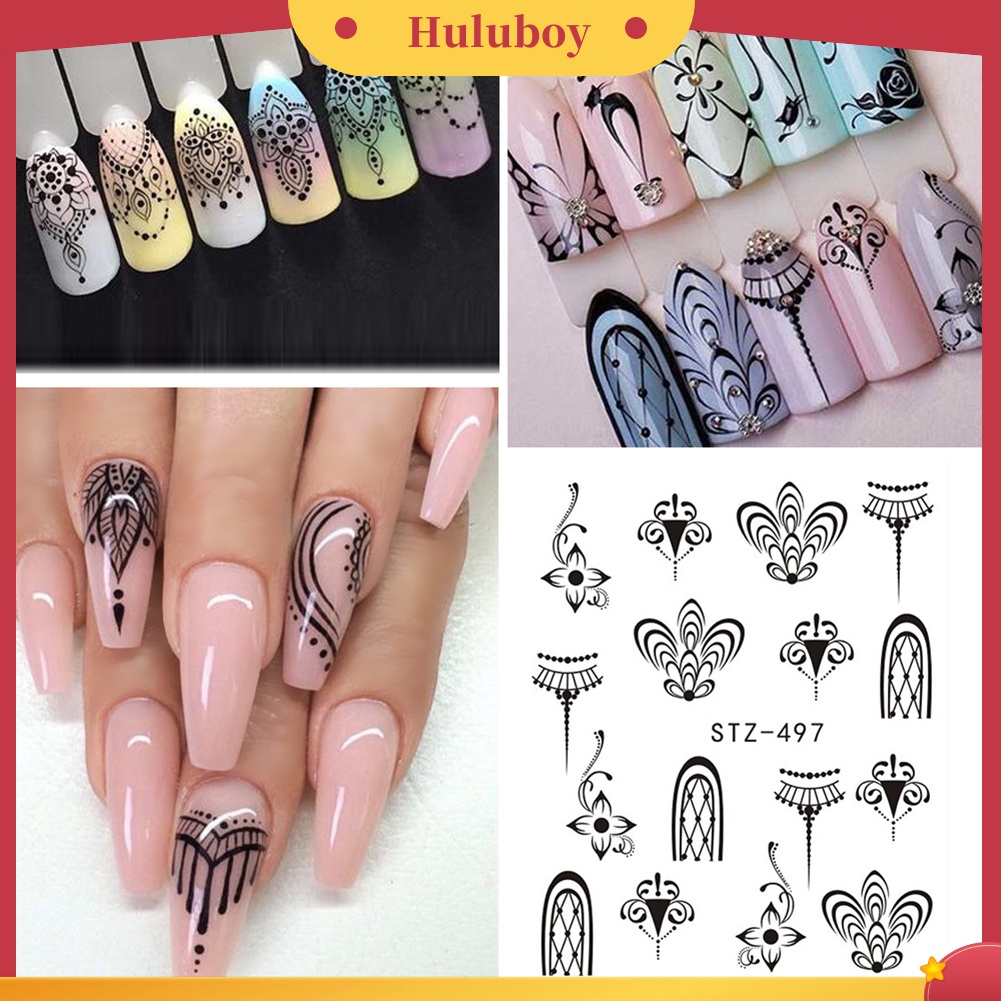 {In Stock} DIY Hitam Bunga Nail Art Stiker Transfer Air Manicure Decals Dekorasi