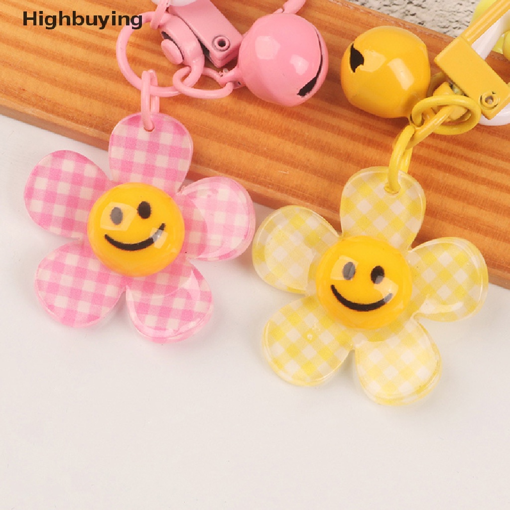 Hbid Lucu Smiley Face Bunga Matahari Warna Kisi Gantungan Kunci Dengan Bell Ransel Kunci Liontin Keyrings Aksesoris Kawaii Key Ring Mainan Pesona Hadiah Ornamen Glory