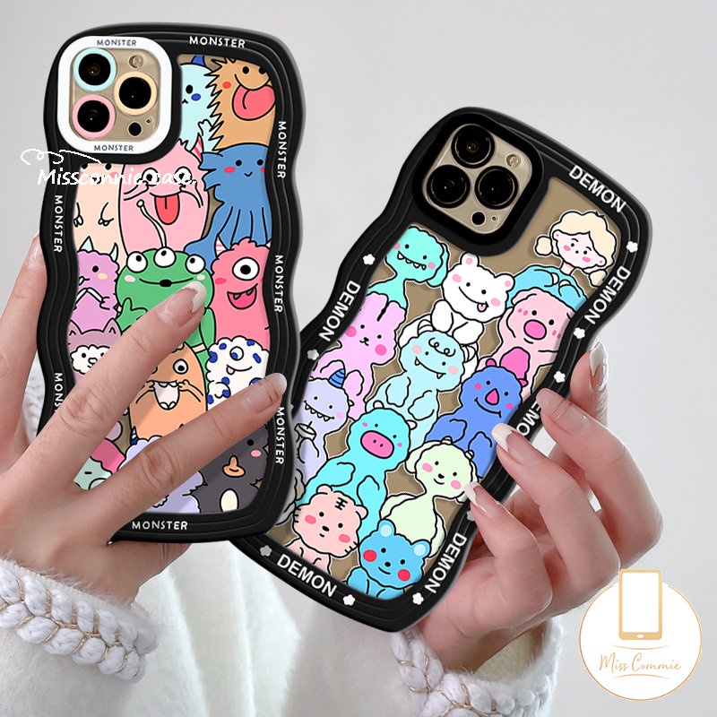 Case Redmi Note Hewan Lucu Imut10 11 11Pro 10s 11s 8 9 9s 10Pro Max Redmi 12C 9A A1+10A 10 9C A1 9 10C 9T POCO M3 X3 NFC Pro Mi 11T Pro Kartun Monster Kecil Bergelombang Tepi Sarung