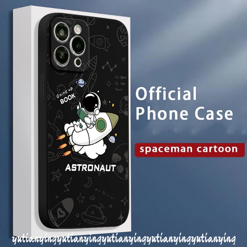 IPHONE Casing Ponsel Astronot Luar Angkasa Kompatibel Untuk Iphone11 13 12 14 Pro Max6 7 8 6S Plus X XR XSMax SE 2020 Lembut Tpu Penutup Tepi Lurus