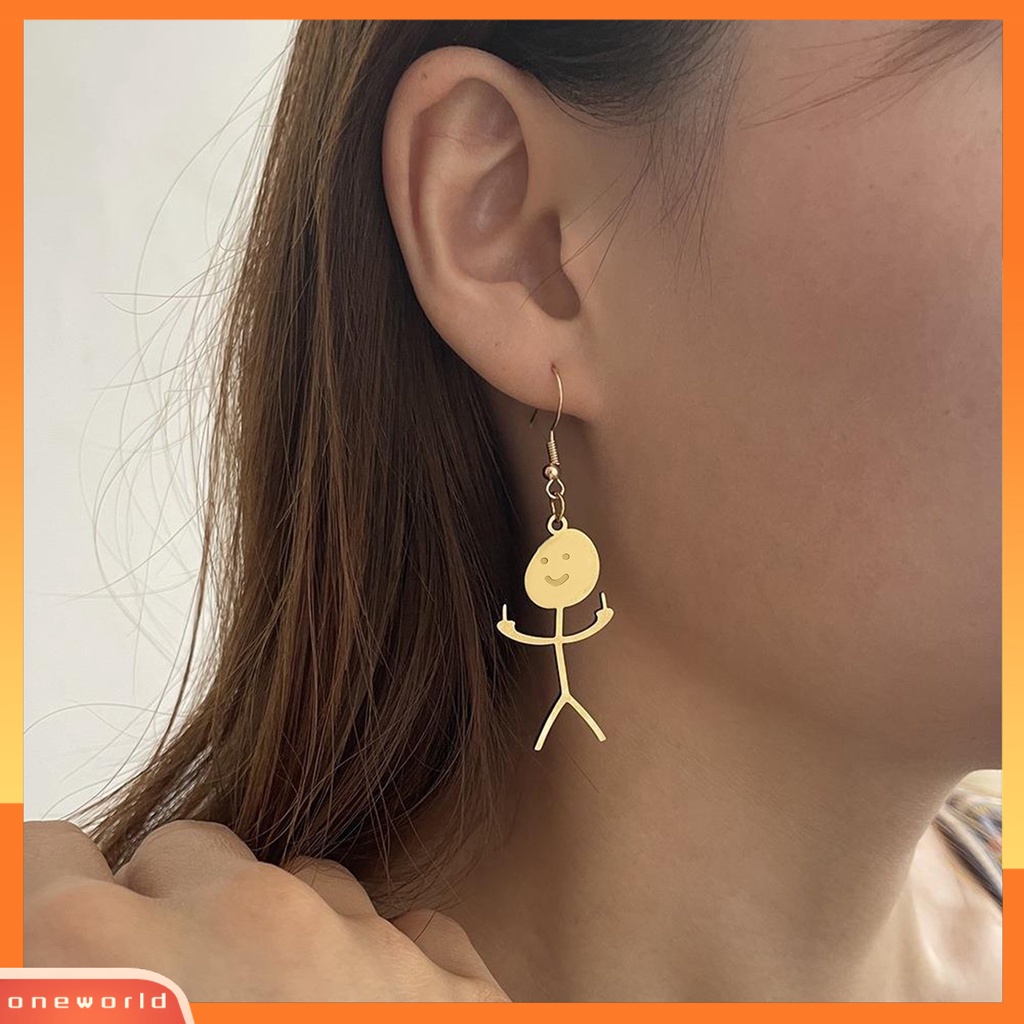 [OWR] 1pasang Menjuntai Anting-Anting Buatan Tangan Geometris Tindik Eye-catching Electroplating Dekorasi Wanita Lucu Punk Stickman Hook Earrings Fashion Perhiasan