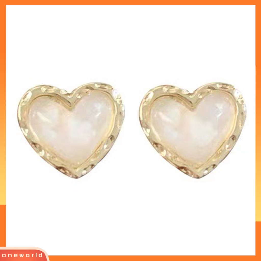 [OWR] 1pasang Anting Wanita Retro Elegan Berkilau Geometris Temperamen Menghias Nikel Gratis Bentuk Hati Stud Earrings Perhiasan Aksesori