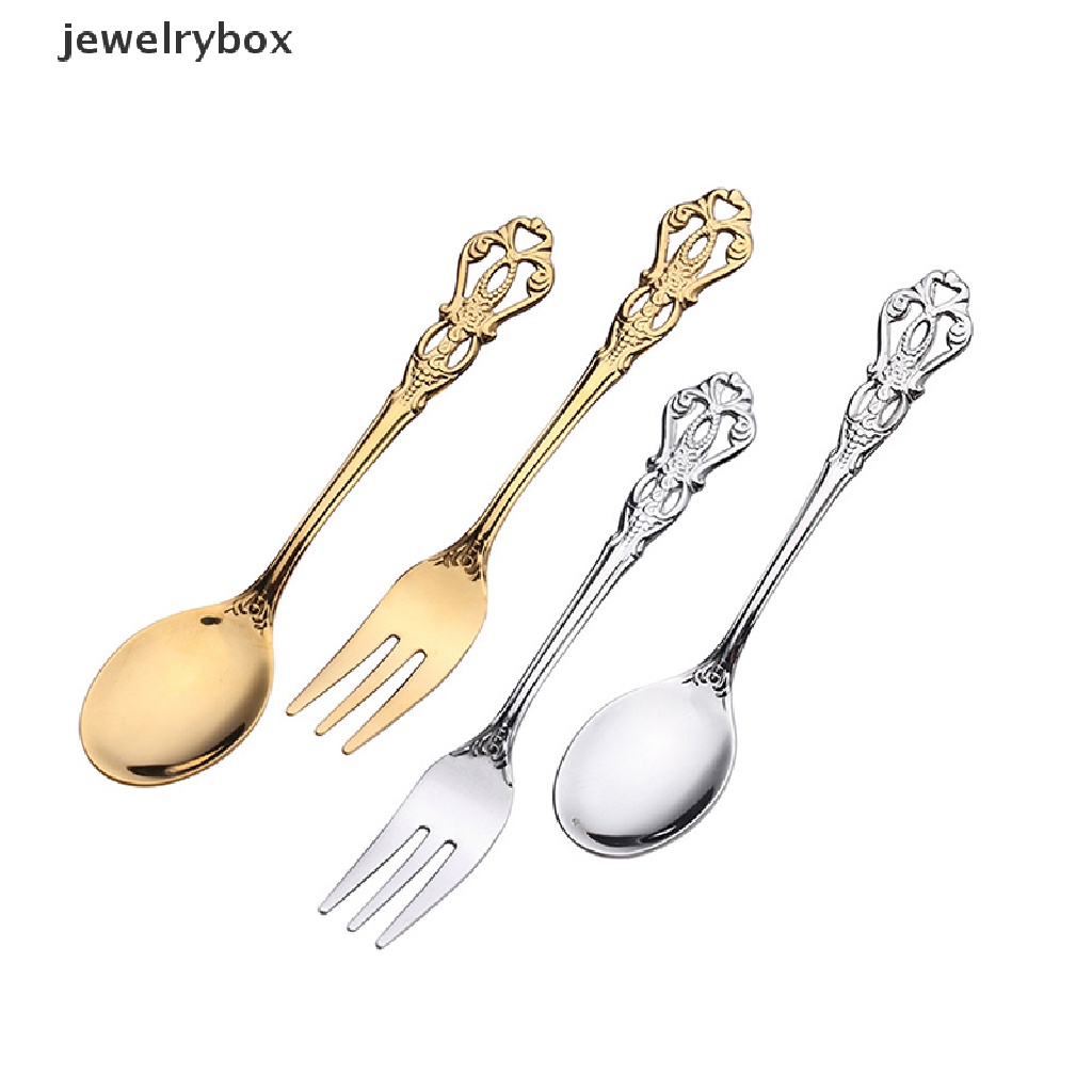 [jewelrybox] Sendok Fashion Dipoles Gaya Vintage Stainless Steel Kreatif Minum Kue Sendok Garpu Peralatan Makan Untuk Butik Dessert