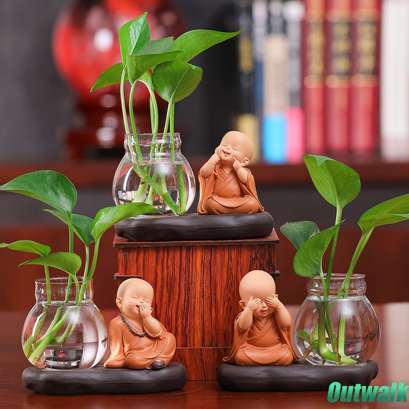 Vase Tanaman Hidroponik Vas Biksu Buddha Dekorasi Pot Bunga Kreatif Patung Buddha Hidroponik Hadiah Dekorasi Taman Rumah