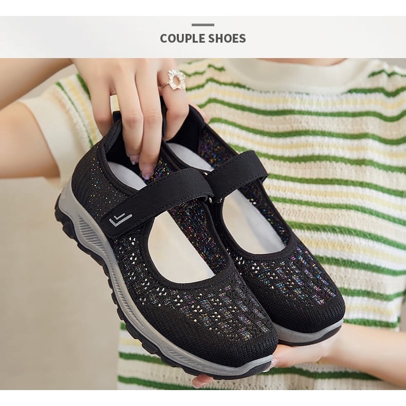 GROSIRTAS LV0284 Sepatu Slip On Wanita Fashion With Strap Velcro Model Terbaru Ala Korea Fashion Import