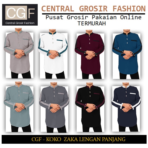 Koko Zaka Lengan Panjang - Central Grosir Fashion (CGF) - Ukuran S-3XL - Matt Katun Toyobo Import - Baju Koko Qurta Pria - Baju Koko atasan Pria