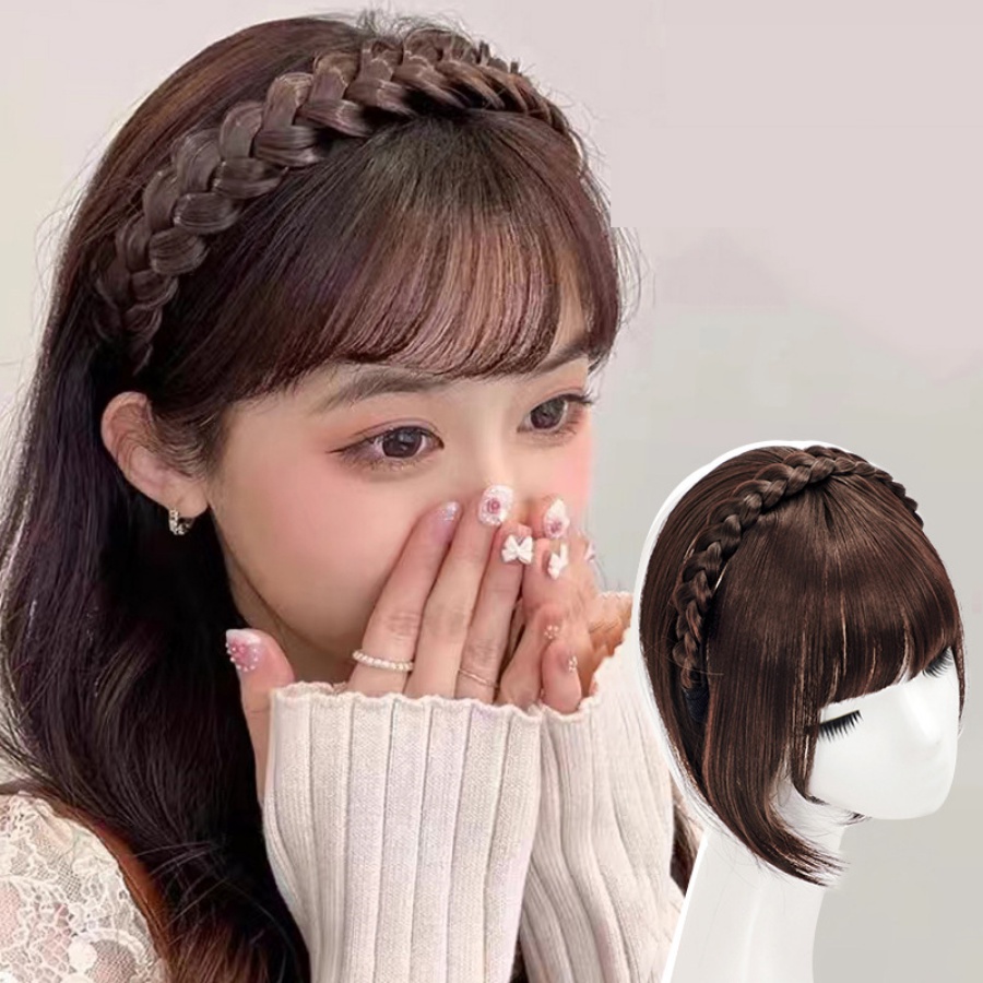 Air Bangs Wig Kepang Hair Band Natural Invisible Hair Piece Woman Wig Headband Aksesoris Rambut