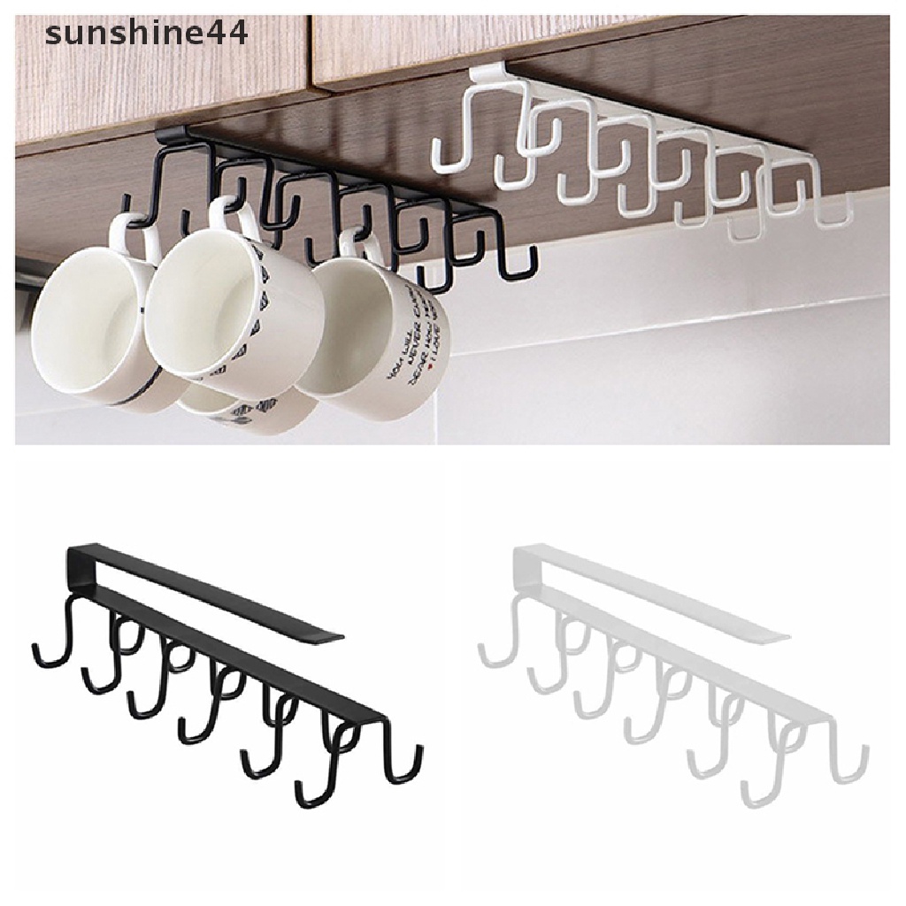 Sunshine Besi 6kait Rak Penyimpanan Lemari Cabinet Besi Bawah Rak Mug Cangkir Gantungan Kamar Mandi Dapur Organizer Rak Gantung Holder ID