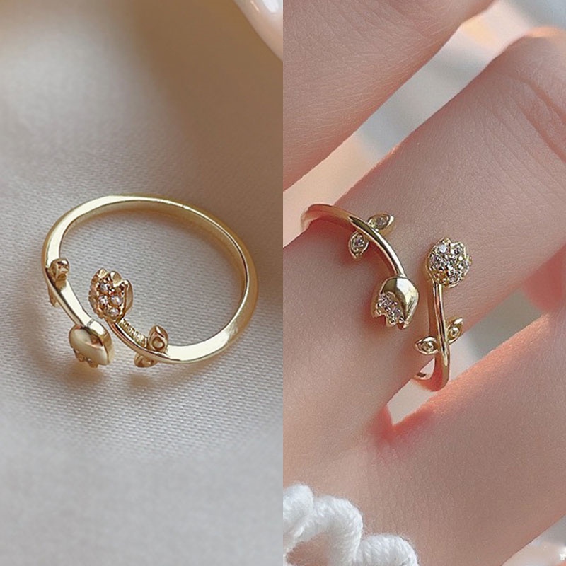 Tulip Rose Niche Desain Fashion Gaya Baru Unik Trendy Cincin Terbuka