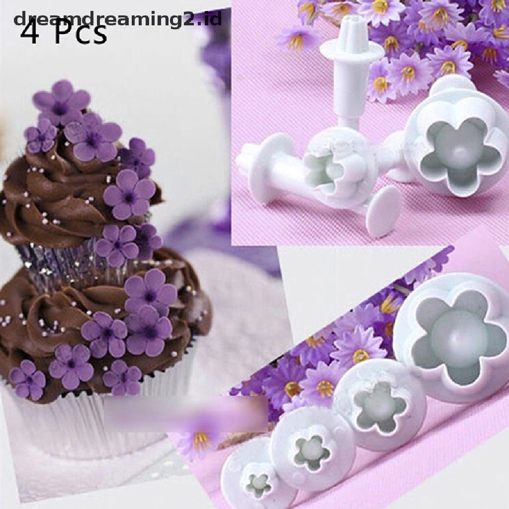 (hot) 4pcs Cetakan Kue Fondant Bunga Plum Plunger Cetakan Kue Kering Decorag Candy Mould//