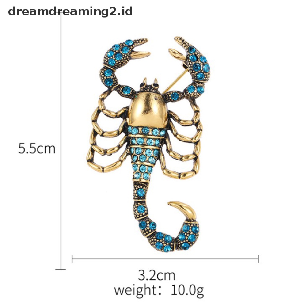 (hot) 1pc Bros Scorpion Dengan Berlian Imitasi Gold Alloy Brooch Pin Vintage Kristal  //