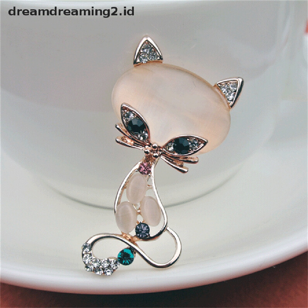 (Hot) Hot Opal Batu Fox Bros Wanita Fashion Hewan Lucu Pin Bros Perhiasan//