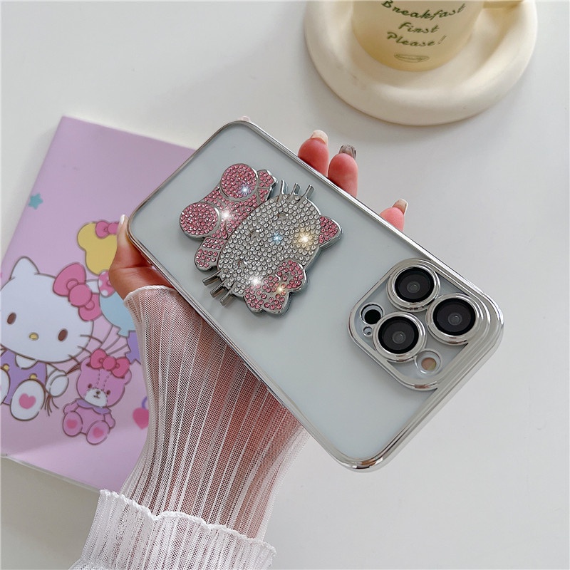 Casing Ponsel hello kitty Kristal Mengkilap Mewah Kompatibel Untuk iphone11 12 13 14PROMAX X XS XR XSMAX 14Pro Dengan film Pelindung Lensa shockproof back cover casing