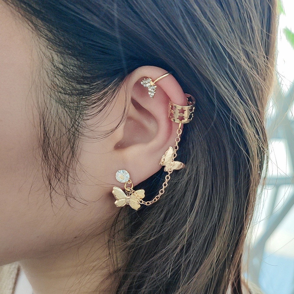 Klip Telinga Kupu-Kupu Yang Dipersonalisasi Vintage/Anting Tetesan Berongga Kreatif/Tanpa Tindik Fashion Aksesoris Perhiasan Elegan