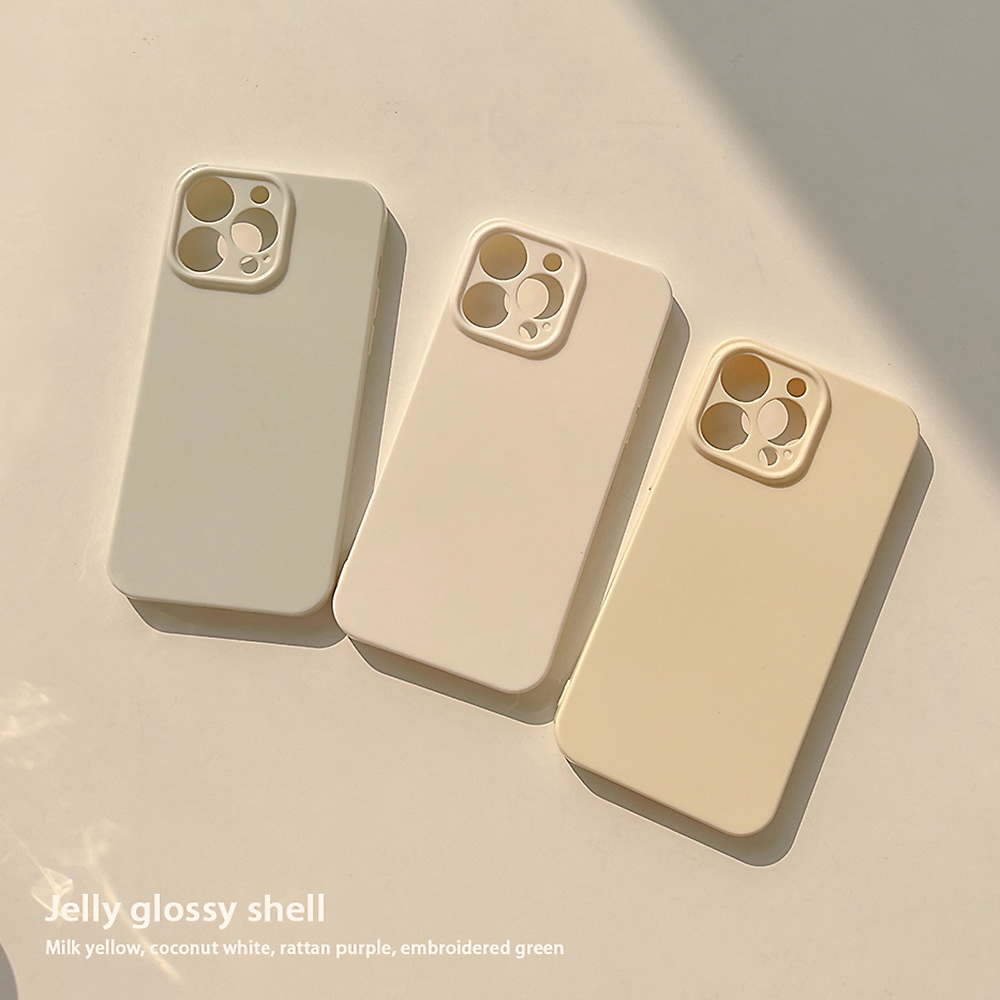 IPHONE Ins Simple Macaroon Warna Solid Glossy Silikon Case Untuk Iphone14 11 12 13 PRO MAX Casing Cover Pelindung AT0196